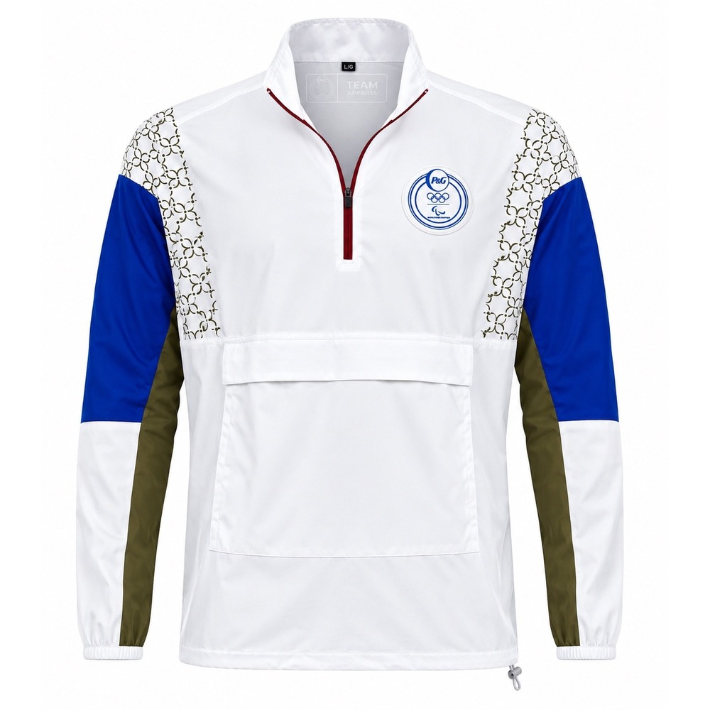 Team Apparel P&G Olympic Partner Windbreaker‎ Mens L White Quarter Zip Jacket